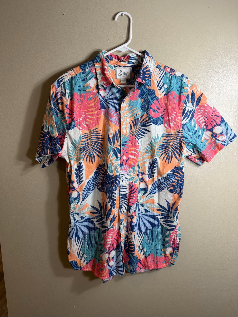Bixby Nomad Tropical Hawaiian Button Front Shirt Men’s Slim Large Cotton